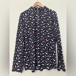 NWT Sport Haley Black Printed 1/4 Zip Mock Neck Long Sleeve Top XXL